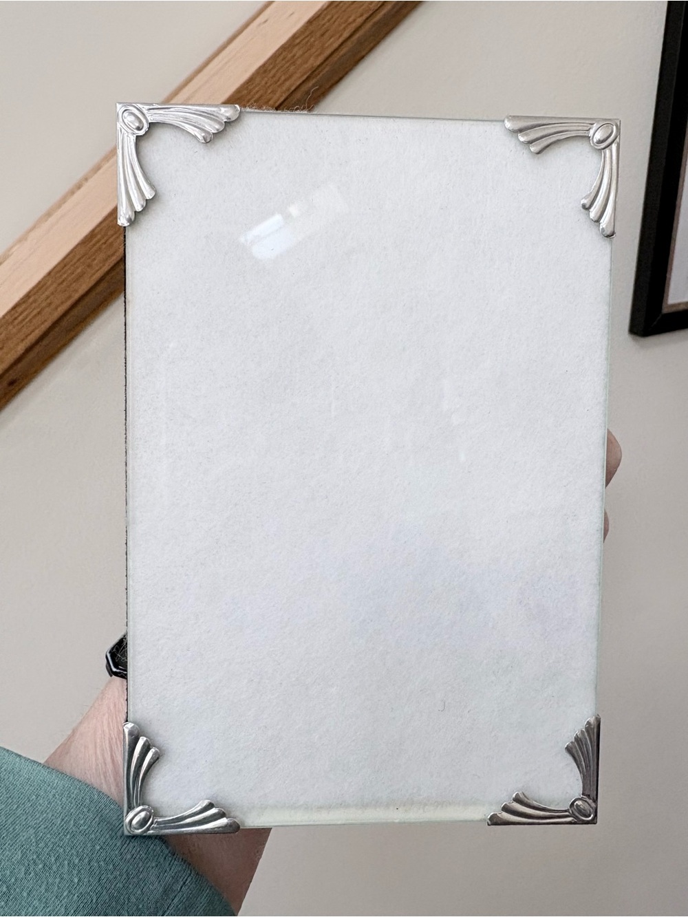 4 Silver Corner Accent Glass Picture Frame - White 1- 5”X7” 3- 4”X6”